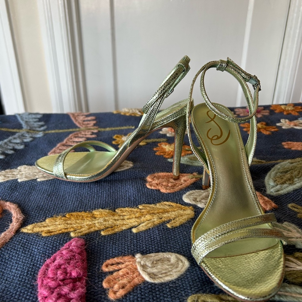 SAM EDELMAN, Gemmie Ankle Strap Heel, Sea Green Metallic, NWOB, Size 8